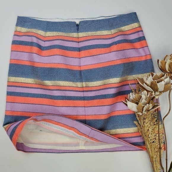 J. Crew  Pink Blue Gold Stripe Mini Skirt 0 - Picture 6 of 11
